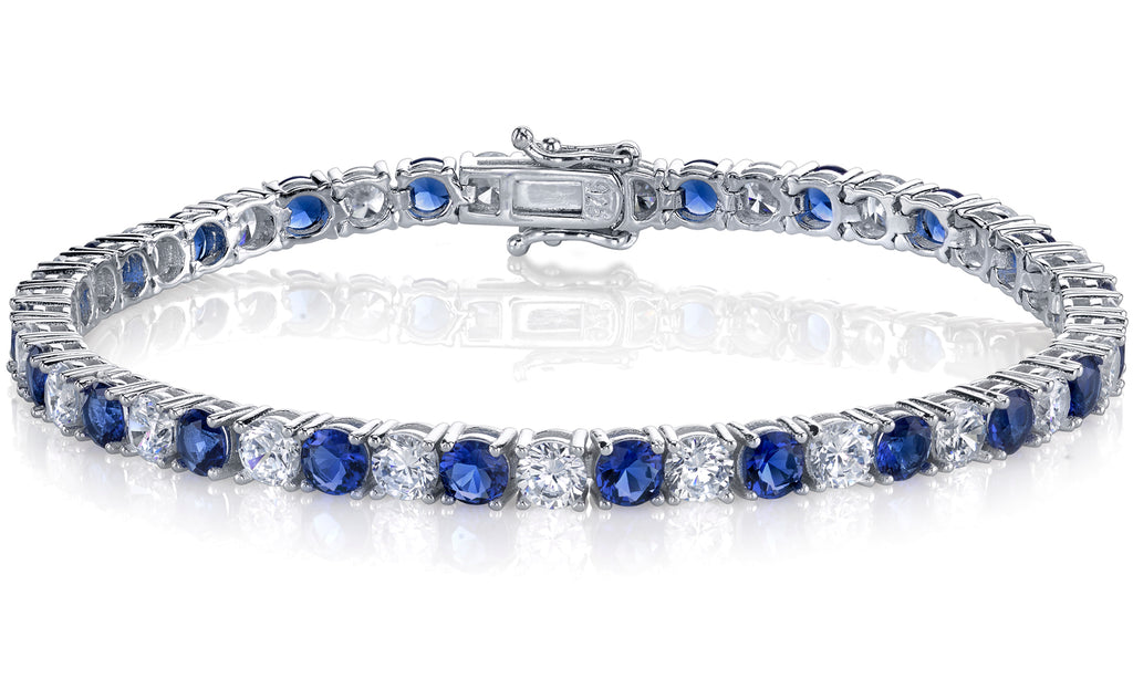 10Ct. 925 Sterling Silver Blue Sapphire Eternity Tennis Bracelet CZ 4MM 7.25"