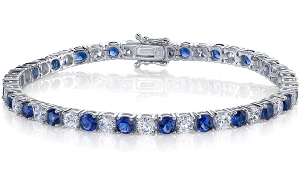 10Ct. 925 Sterling Silver Blue Sapphire Eternity Tennis Bracelet CZ 4MM 7.25"