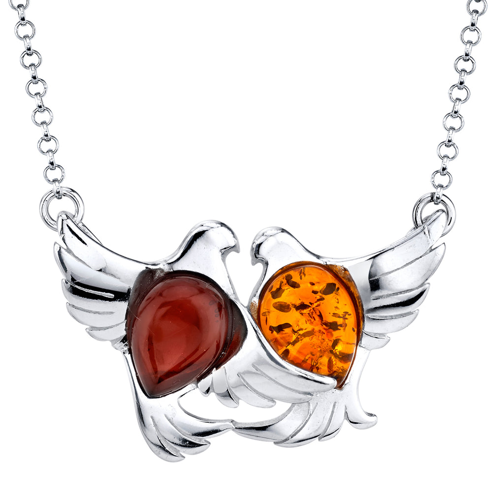 Sterling Silver 925 Freed Birds Cabochon Amber Amethyst Pendant Adjustable Necklace 16-18"