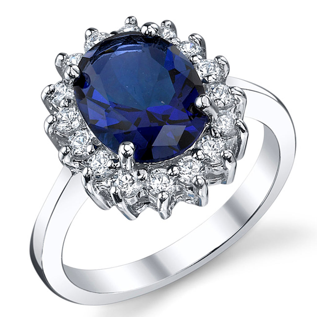 Women's Sterling Silver Kate Middleton 3Ct. Engagement Ring Sapphire Blue Cubic Zirconia