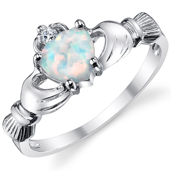 Women's Sterling Silver 925 Irish Claddagh Heart Ring Simulated Opal Sapphire Garnet Topaz Emerald