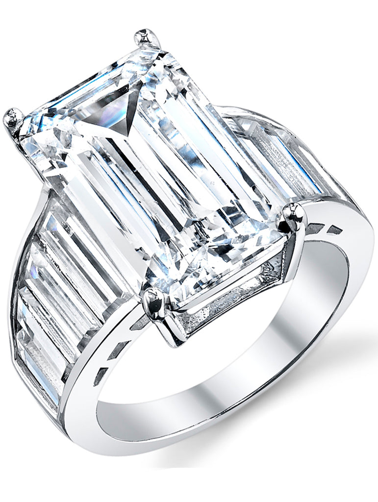 Women's Angelina Jolie Sterling Silver Engagement Wedding Ring Emerald Cut Cubic Zirconia 10 x 16 MM CZ