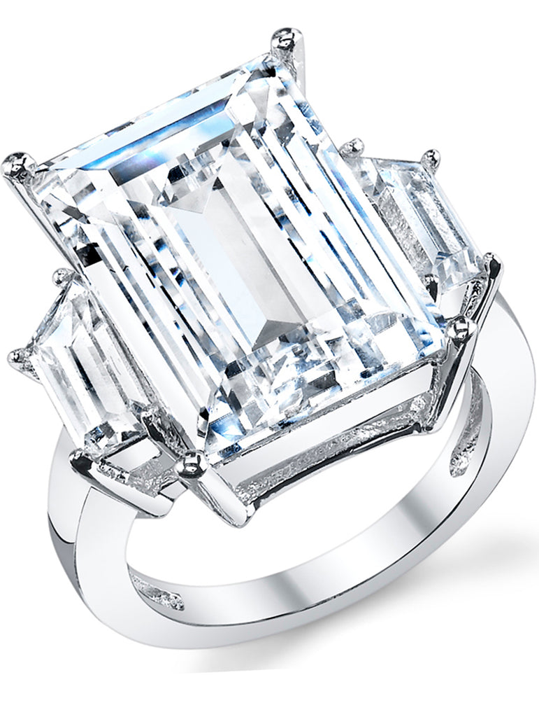 Women's Kim Kardashian Sterling Silver 9Ct. Engagement Wedding Ring Emerald-Cut Cubic Zirconia