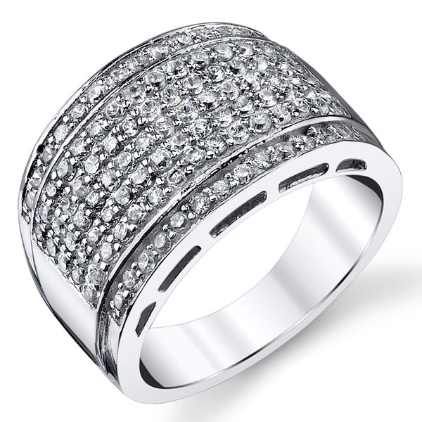 Sterling Silver Men's High Polish Micro Pave Wedding Band Ring With Cubic Zirconia CZ Sizes 5 to 12