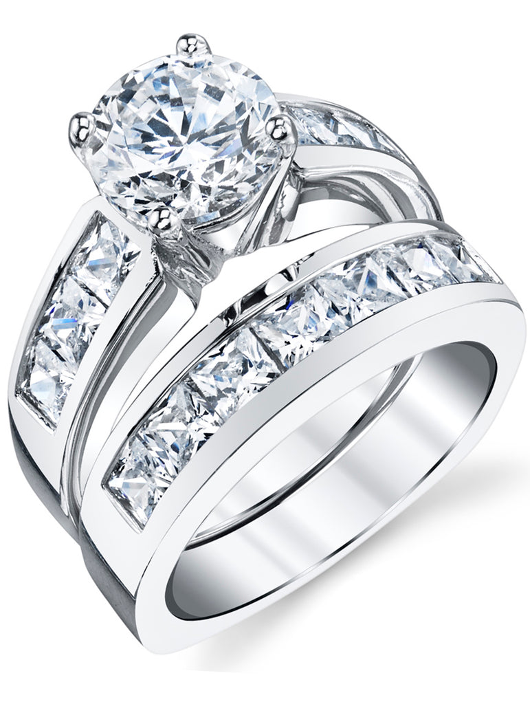 Women's Sterling Silver Bridal Set 2ct. Engagement Wedding Ring