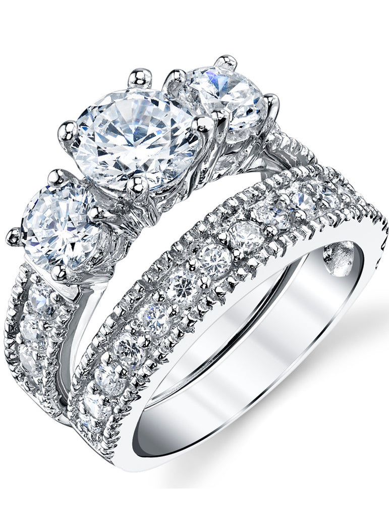 Women's Sterling Silver Bridal Set 2ct. Engagement Wedding Ring Round  Princess-Cut Cubic Zirconia 