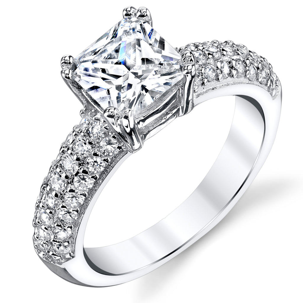 Women's 1.5 Carat Princess Cut Cubic Zirconia Sterling Silver 925 Wedding Engagement Ring Sizes 5-9
