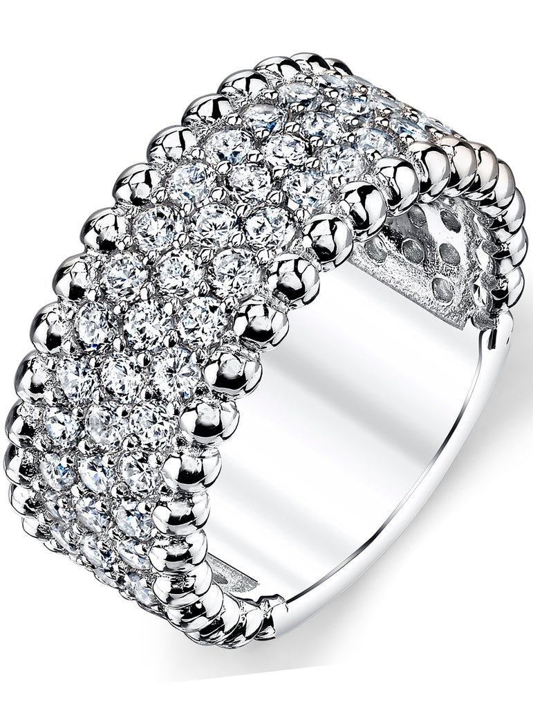 Women's Three Row Round Cut Cubic Zirconia Sterling Silver Wedding Ring 9MM