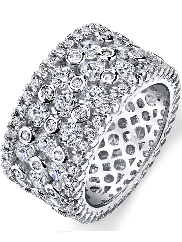 Women's Sterling Silver Wide Eternity Wedding Ring Round Cut Cubic Zirconia 11MM
