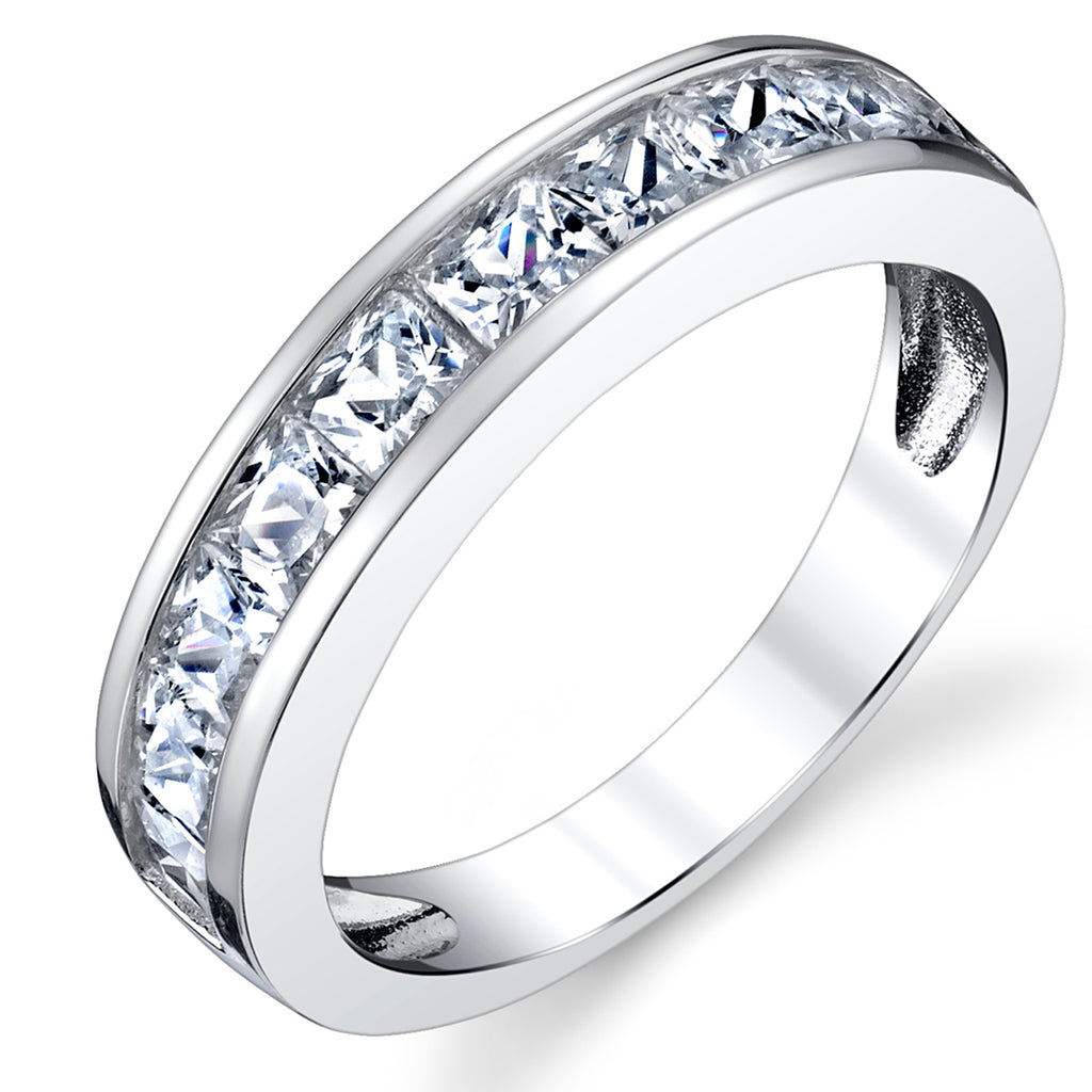 Princess Cut Men's Sterling Silver Wedding Band Engagement Ring with Cubic Zirconia 4.5MM Sizes 7 to 13