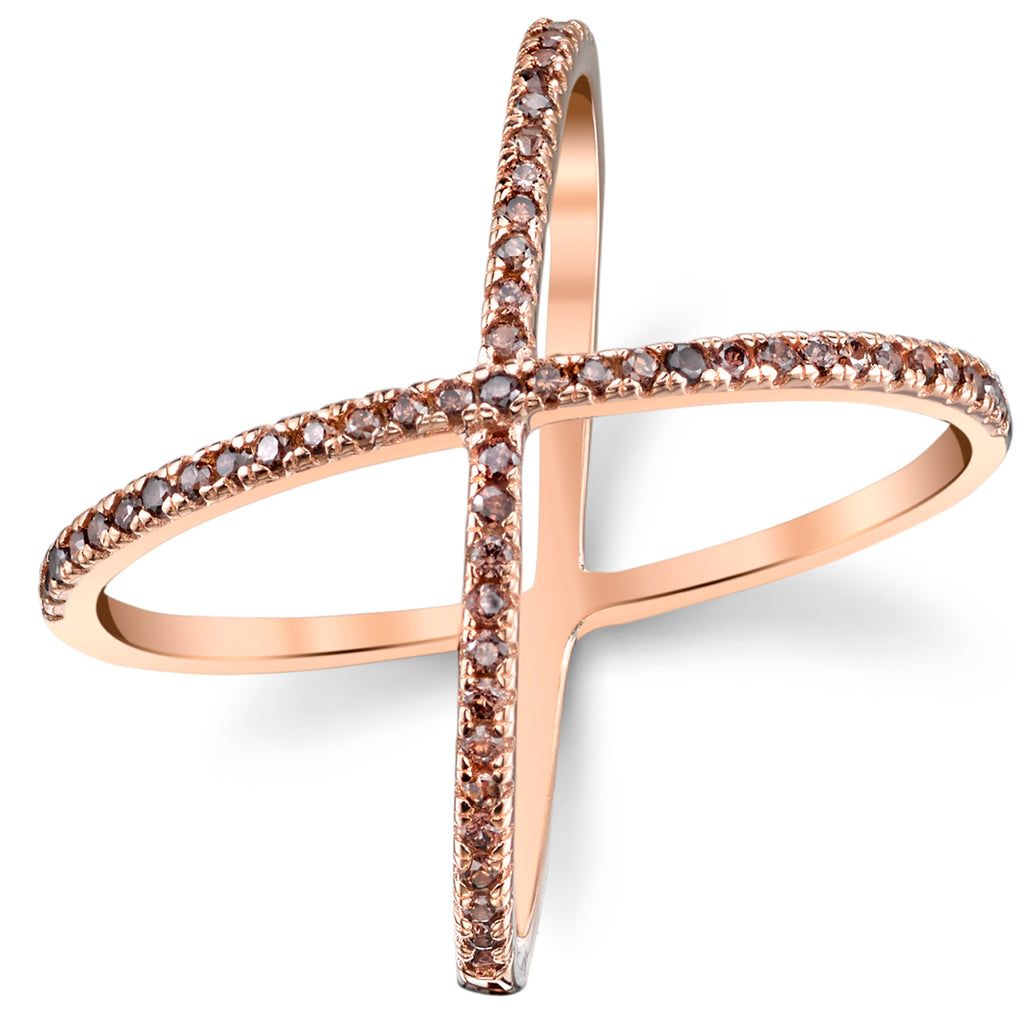 Women's Rose Plated Sterling Silver X Criss Cross Ring