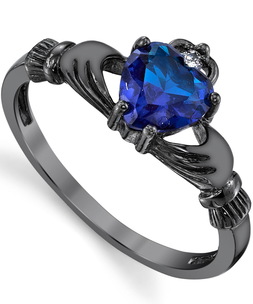 Diamond & Sapphire Claddagh Ring with Wedding Band - Boru Jewelry