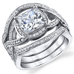 Women's Sterling Silver Bridal Set 2ct. Engagement Wedding Ring Round  Princess-Cut Cubic Zirconia 