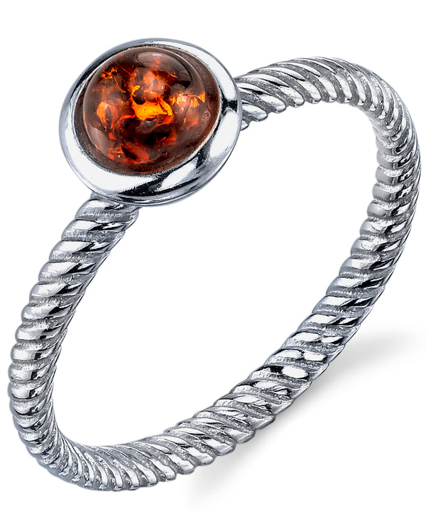 Women's Sterling Silver Baltic Amber Ring Cognac Cabochon Twisted Design 5-9
