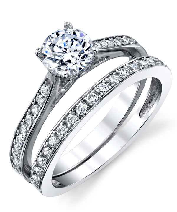 Women's Cubic Zirconia Wedding Engagement Anniversary Solitaire Ring Bridal Sets 925 Sterling Silver