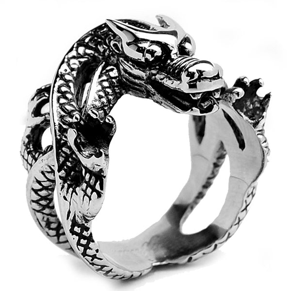 Stainless Steel Men's Casted Biker Dragon Ring Sizes 9 to 15