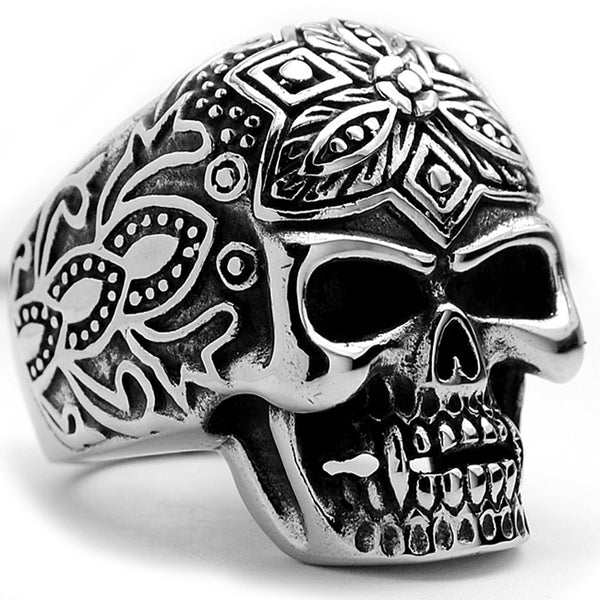 Men's Stainless Steel Ring Casted Skull Halloween Tribal Biker