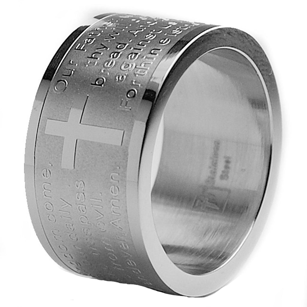 Men's 12MM Lord's Prayer Stainless Steel Ring Sizes 6 to 12