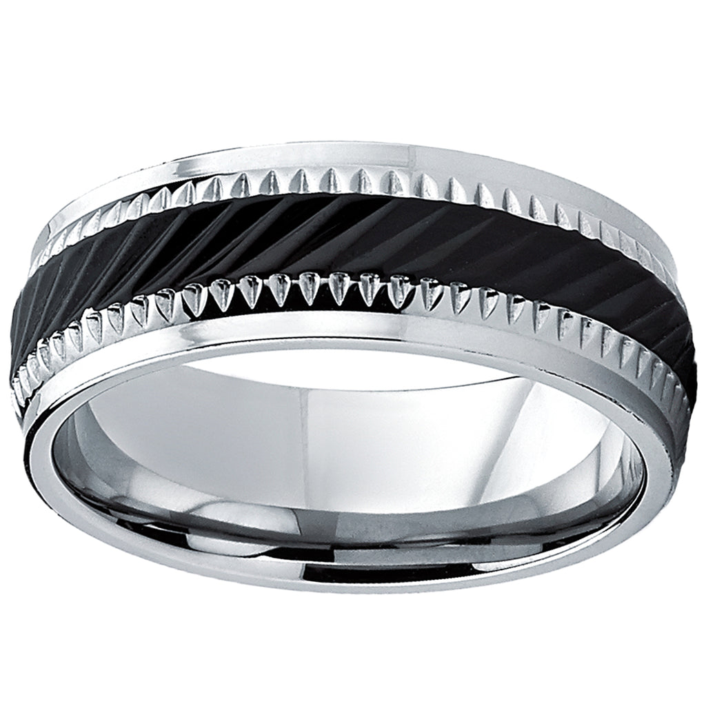 7MM Men's Stainless Steel Black Plated Crystal Cut Ring Wedding Band Jewelry Sizes 7 to 13