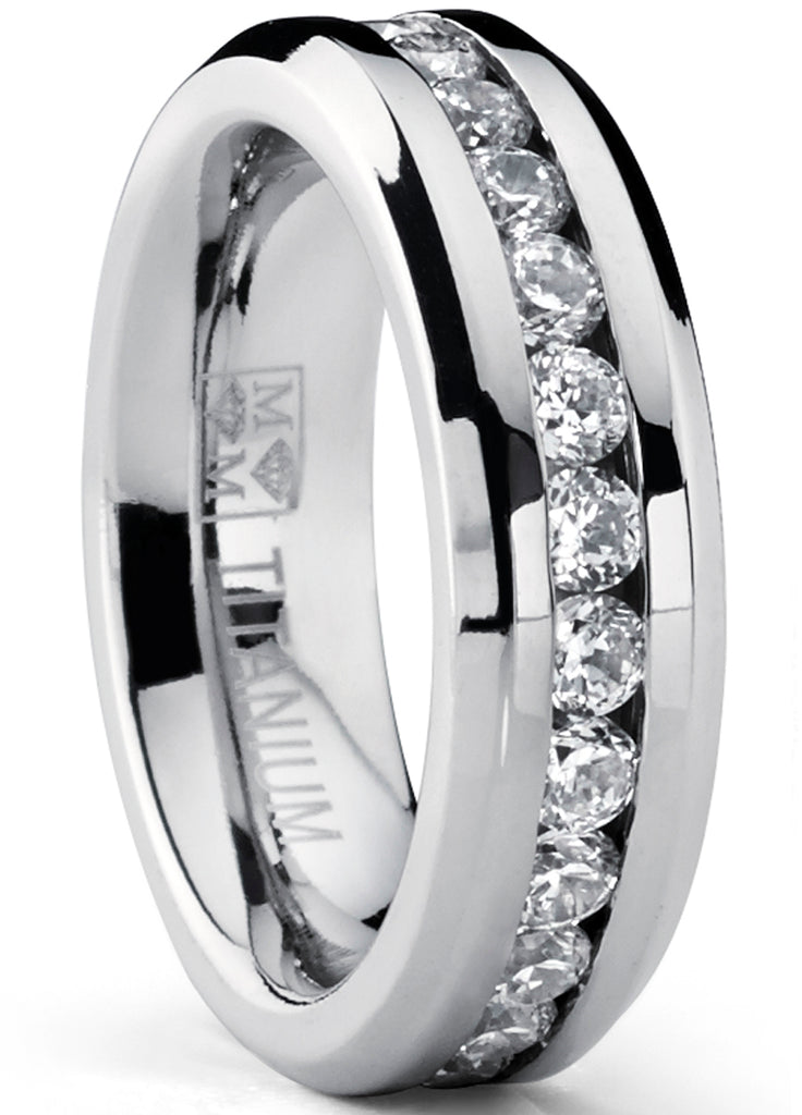 Women's Eternity Titanium Ring 2.4 Carats Cubic Zirconia Wedding CZ 6MM Sizes 4-9