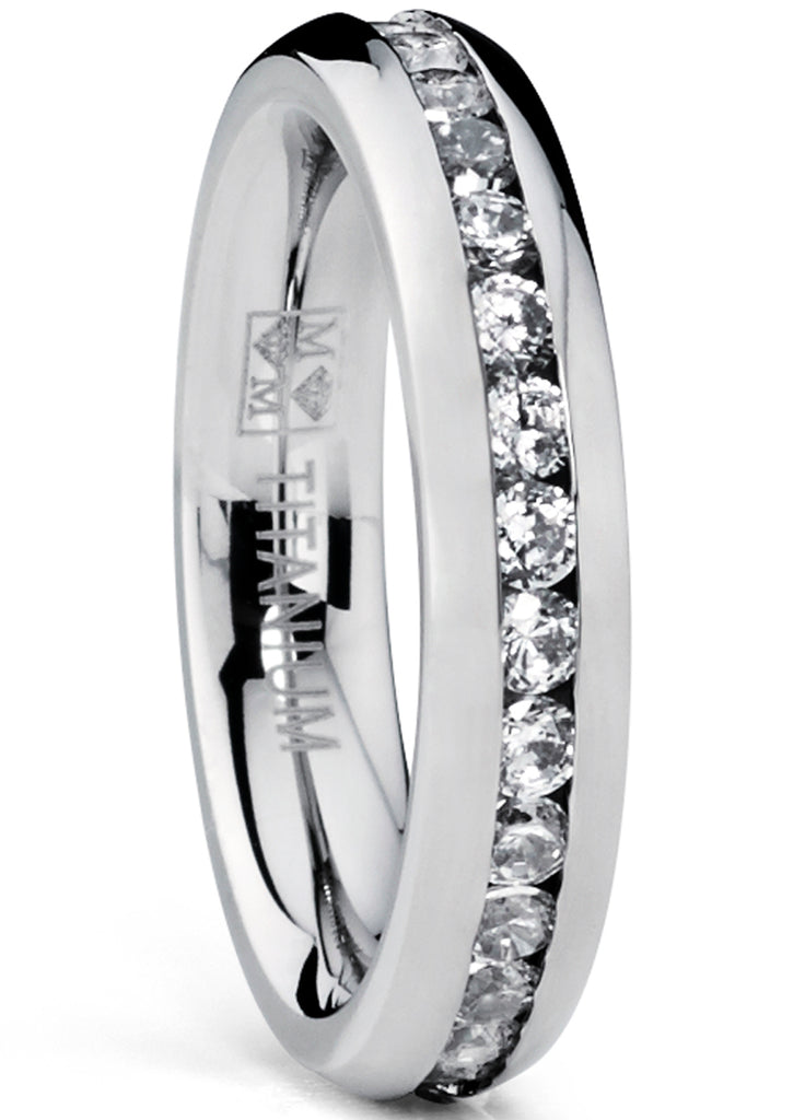 Women's 4MM High Polish Ladies Eternity Titanium Ring Wedding Cubic Zirconia Sizes 4-9