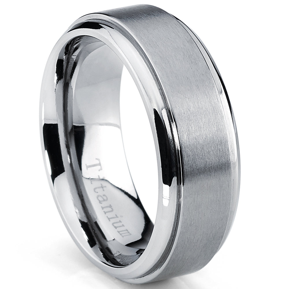 8MM High Polish, Matte Finish Men's Titanium Ring Wedding Band Sizes 7 to 15