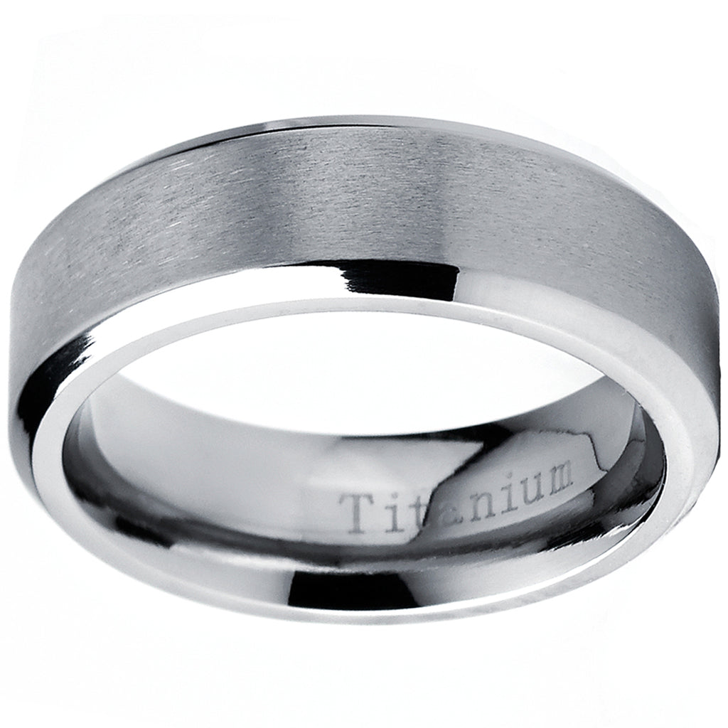 Men's Titanium Engagement Ring Wedding Band, 7mm Comfort Fit Sizes 7 to 15