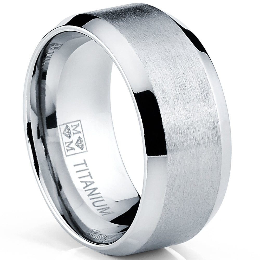 10MM Wide Men's Brushed Titanium Ring Wedding Band, Comfort Fit Sizes 7 to 13