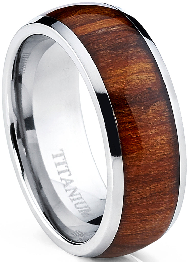 Men's Titanium Ring Wedding Band Engagement Ring Real Wood Inlay 8MM Comfort Fit