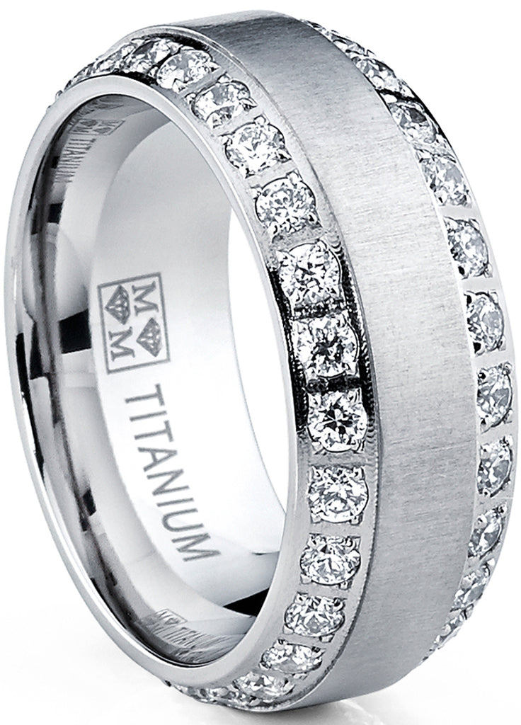 1.8 Carats Titanium Dome Wedding Band Engagement Ring Cubic Zirconia Eternity CZ 8MM