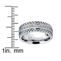 Men's Titanium Wedding Band With Chevron Design & CZ Stones - Hypoallergenic, 8mm Width, Sizes 8-13