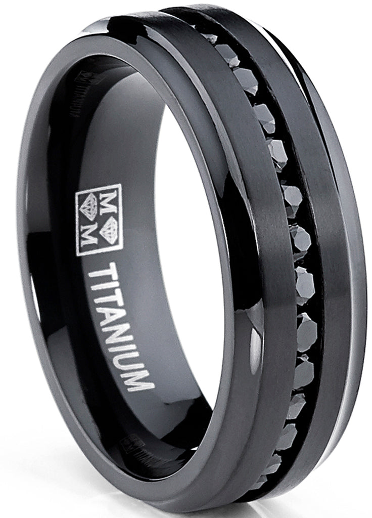 Men's Titanium Engagement Ring Wedding Band Black Cubic Zirconia 8MM