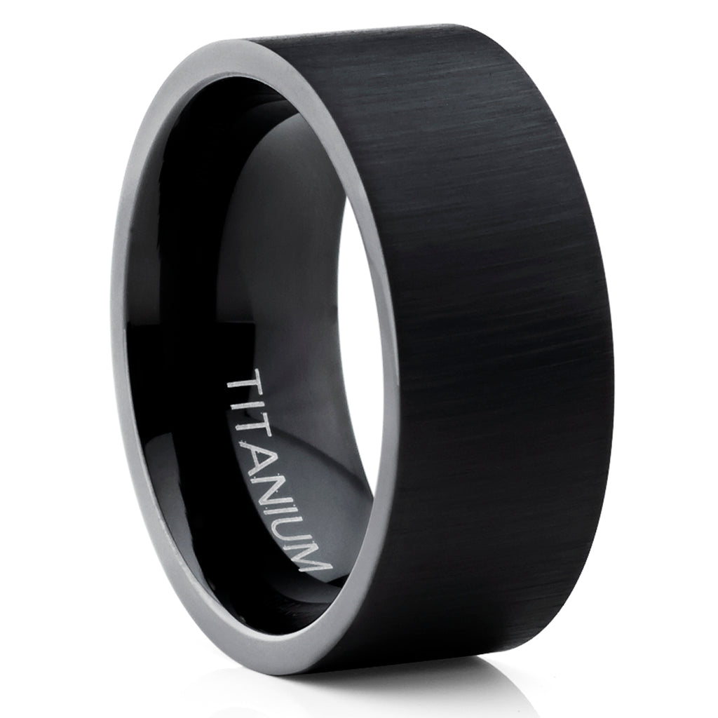 9MM Black Titanium Men's Flat Top Brushed Wedding Band Engagement Ring, Comfort Fit