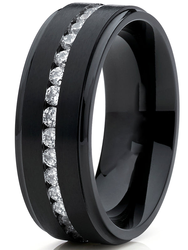 1.5 Ct. Black Titanium Men's Eternity Wedding Band Ring Cubic Zirconia ...