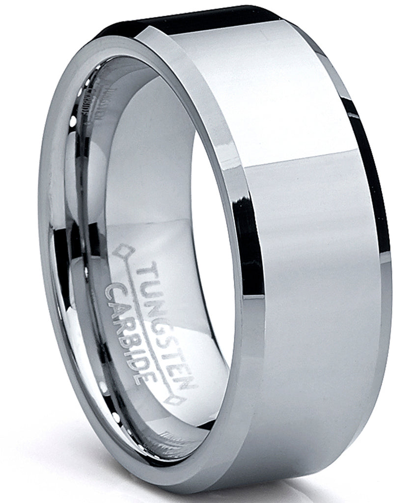 Men's High Polish Beveled Edge Tungsten Carbide Ring sizes 5 to 15