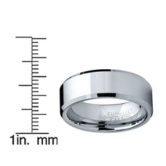 Tungsten Carbide Men's Wedding Band - 8mm Comfort Fit, Brushed/High Polish Beveled Edge, Sizes 5-15