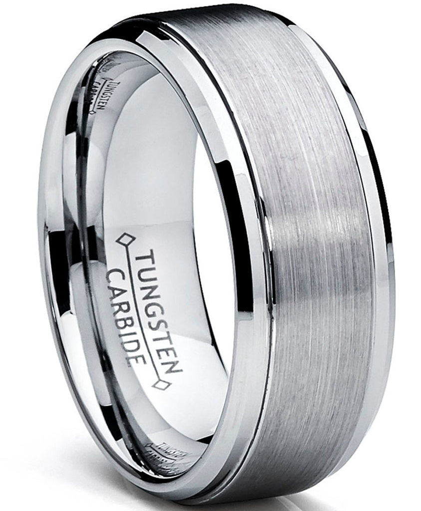 Men's Tungsten Ring Wedding Band Raised Brushed Finish 9MM Sizes 6 to 15