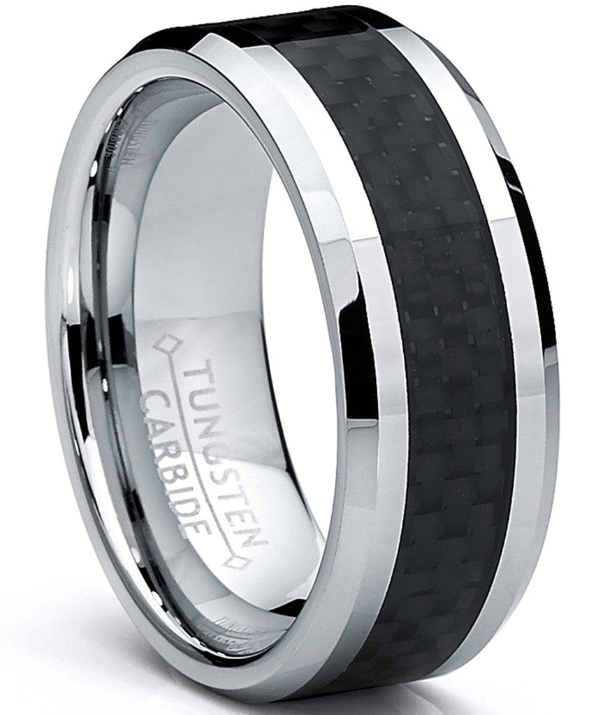 8MM Men's Tungsten Carbide Ring Wedding Band W/ Carbon Fiber Inaly sizes 5 to 15