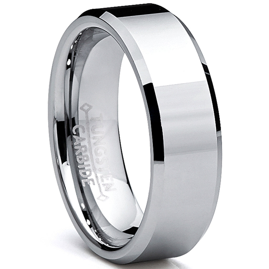 Women's 5MM High Polish Beveled Edge Tungsten Carbide Wedding Ring Bands Sizes 5-15