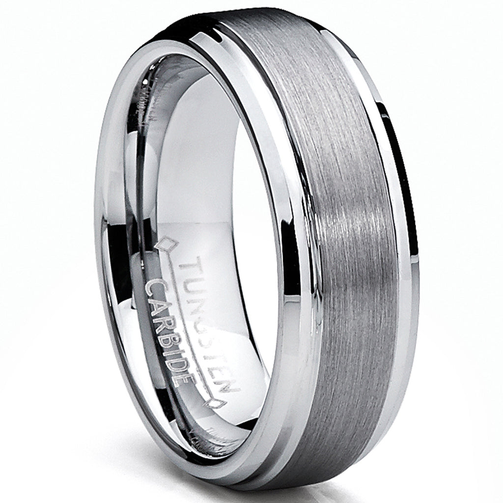 thumbnail image 2 of COL Circle Of Life Brushed Tungsten Carbide 7mm Wedding Band Ring – Silver With Cubic Zirconia 2 of 6