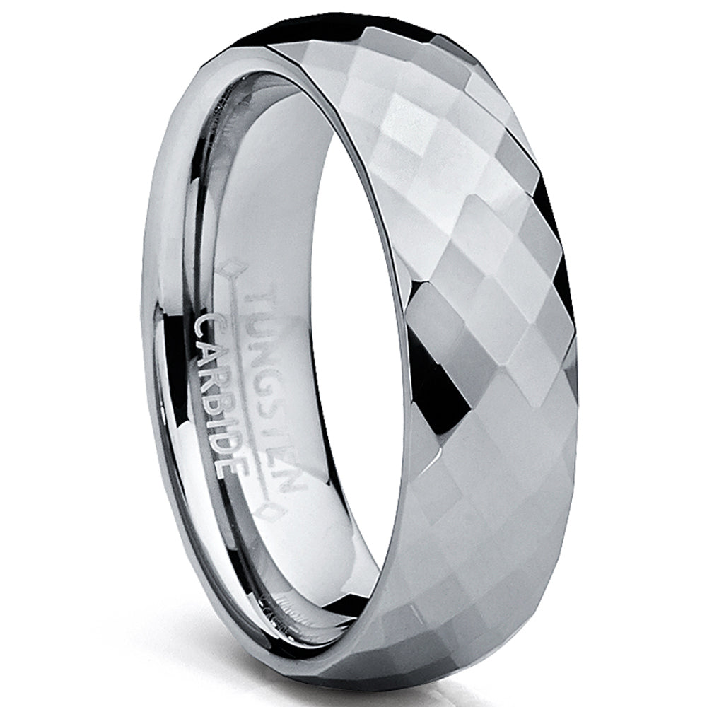Men's 6MM Multi-faceted Tungsten Carbide Wedding Band Ring Sizes 5 to 15