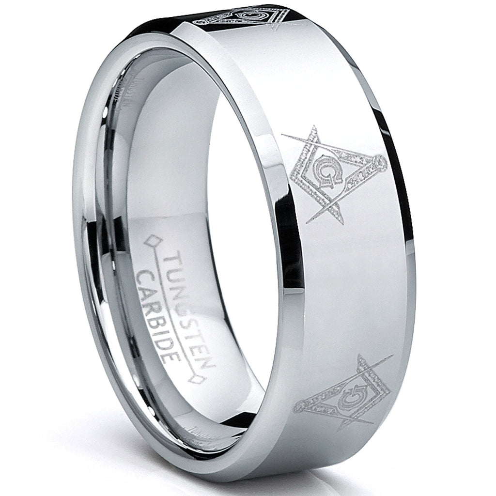 8MM FREEMASON MASONIC Tungsten Carbide Ring Men's Bands Sizes 7 to 15