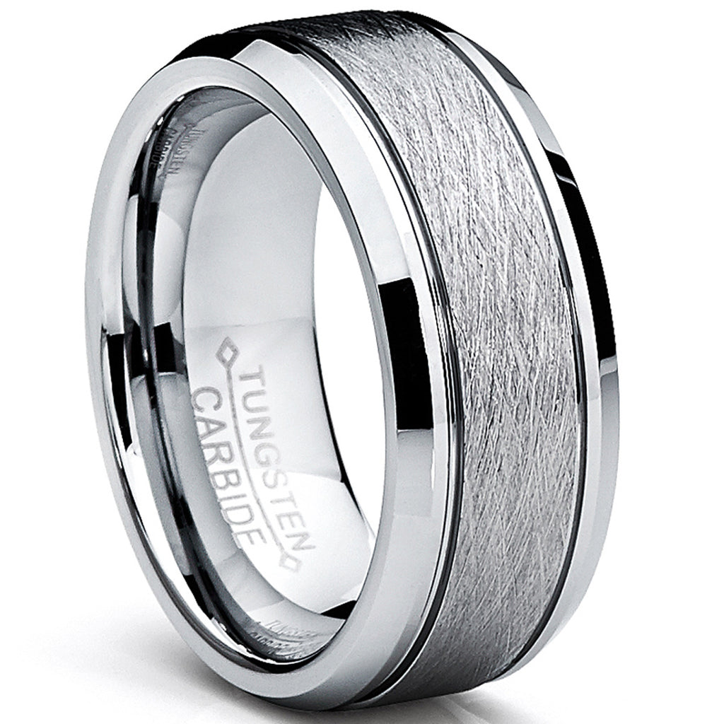 Men’s Heavy Tungsten Carbide Wedding Band – Wide, Beveled, Brushed Finish