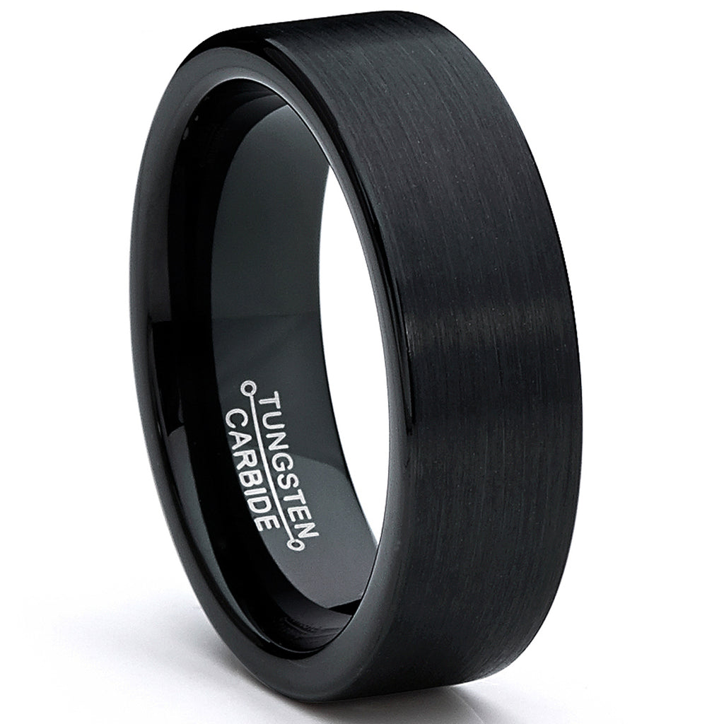 Tungsten Carbide Men's Black Unisex Wedding Band Ring 7MM Sizes 5 to 15