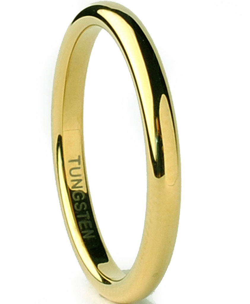 Tungsten Carbide Goldtone Plated Men's Wedding Band Ring 2MM Sizes 5 to 15