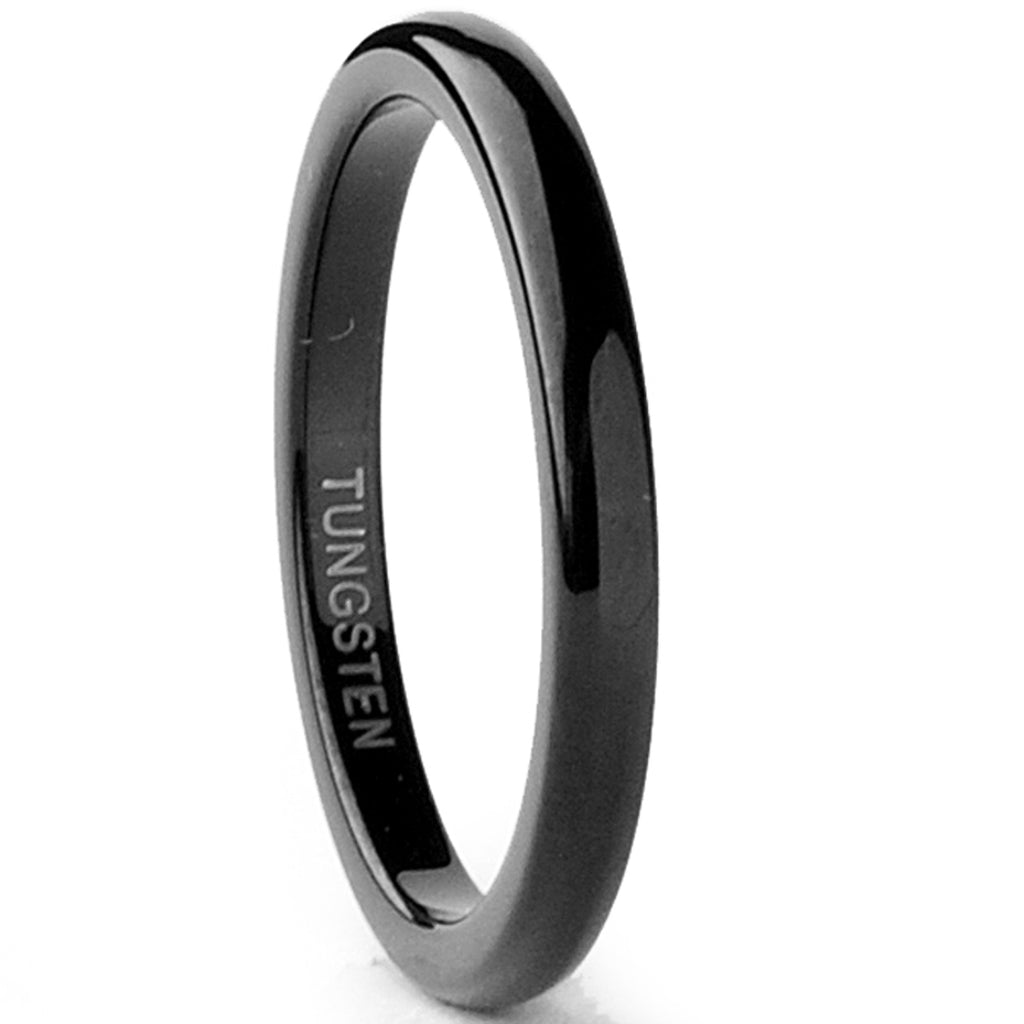 Tungsten Carbide Black Men's Wedding Band Ring 2MM Sizes 5 to 15