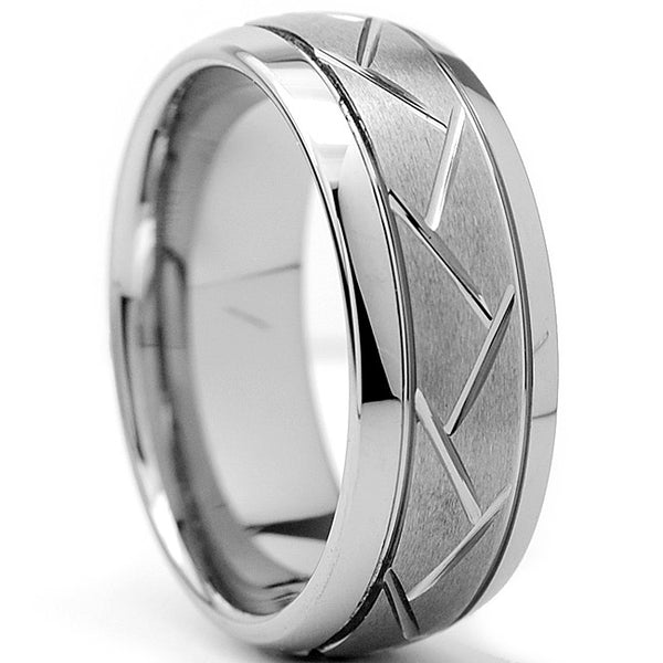 Men's Tungsten Criss Cross Grooved Engagement Wedding Band Ring 8MM Sizes 7-12
