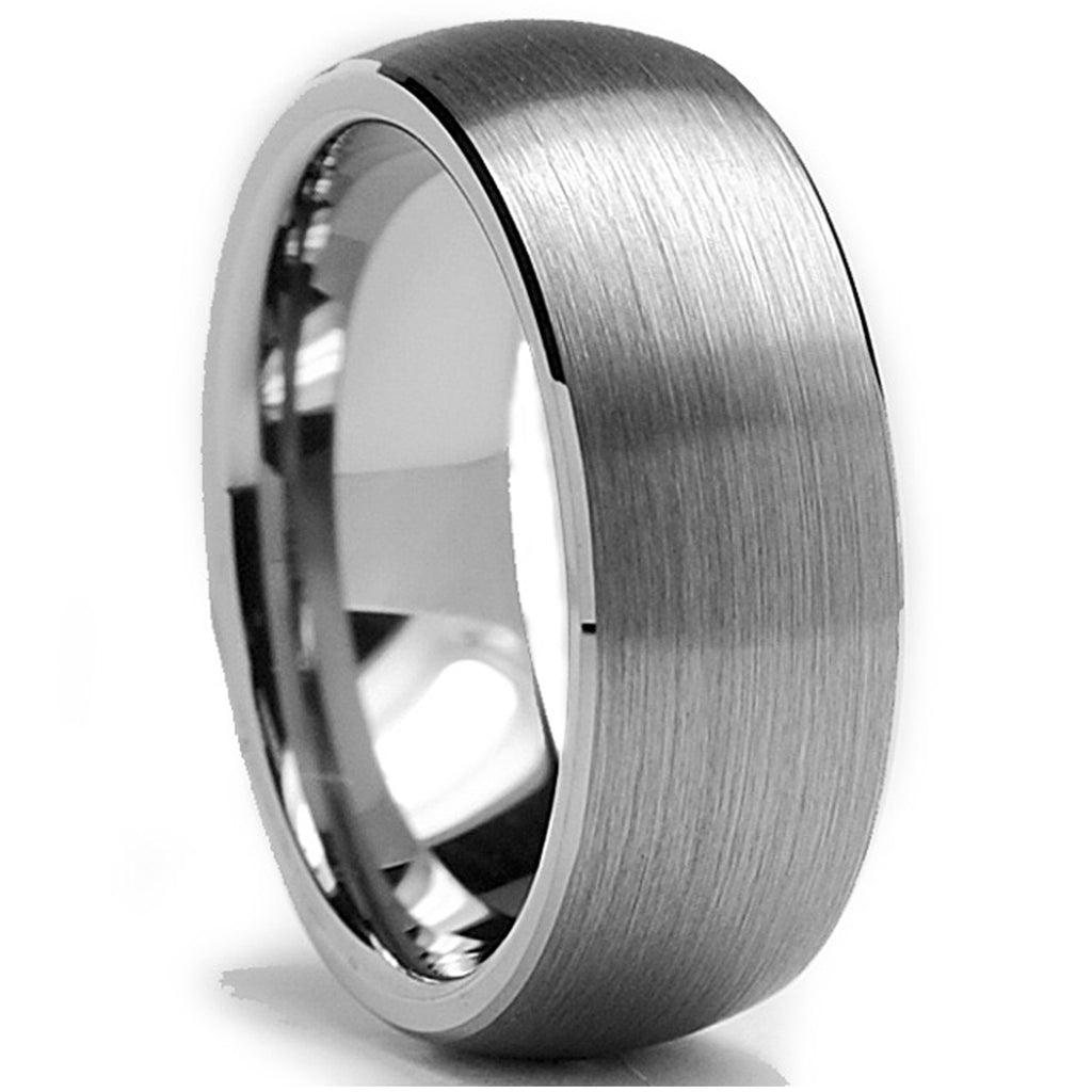 Tungsten Carbide Men's Dome Brushed Wedding Band Comfort Fit Anniversary Ring 8 MM Sizes 6 to 15