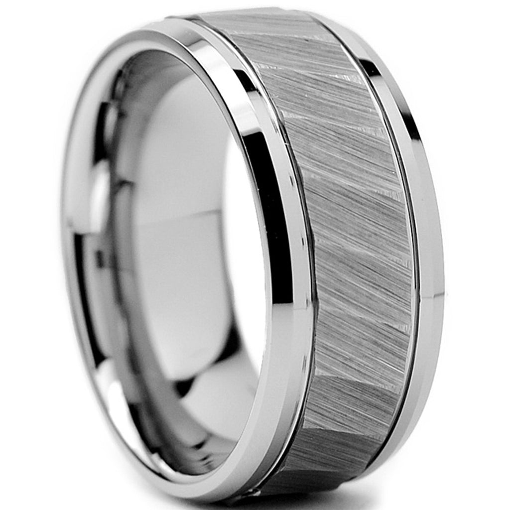 Men's Carved Tungsten Carbide Flat Top Comfort Fit Wedding Band Ring (9 MM) Sizes 8 to 13
