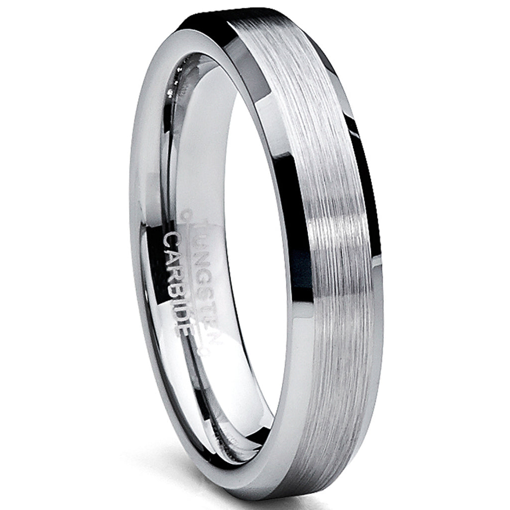 Tungsten Carbide Men's Brushed Wedding Band Anniversary Ring Comfort Fit, 4MM Sizes 5 to 15